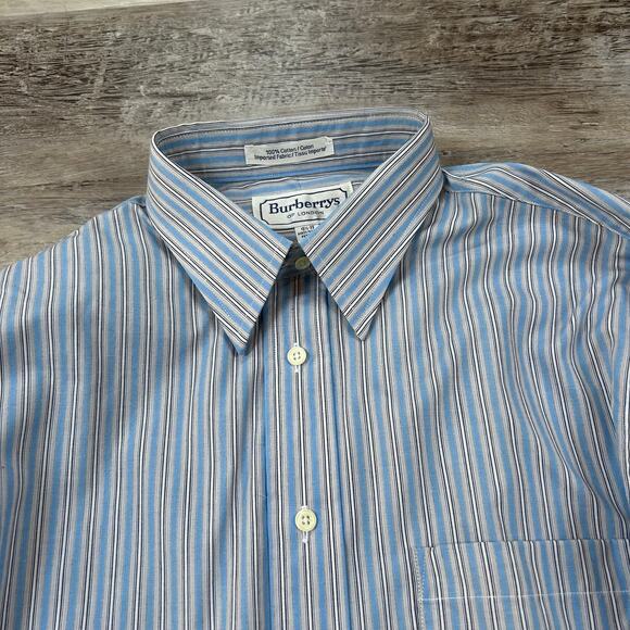 NWT Burberrys of London Dress Shirt Blue Stripe 15.5 35 Made in USA Vintage - Picture 2 of 9